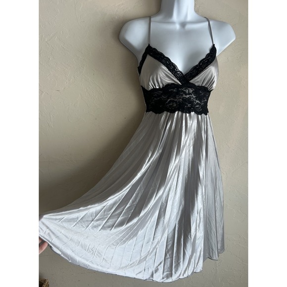 Vintage Y2K XOXO Slip Dress S Fairy Grunge Dainty Prom Formal Lace Silver Party - Picture 2 of 11